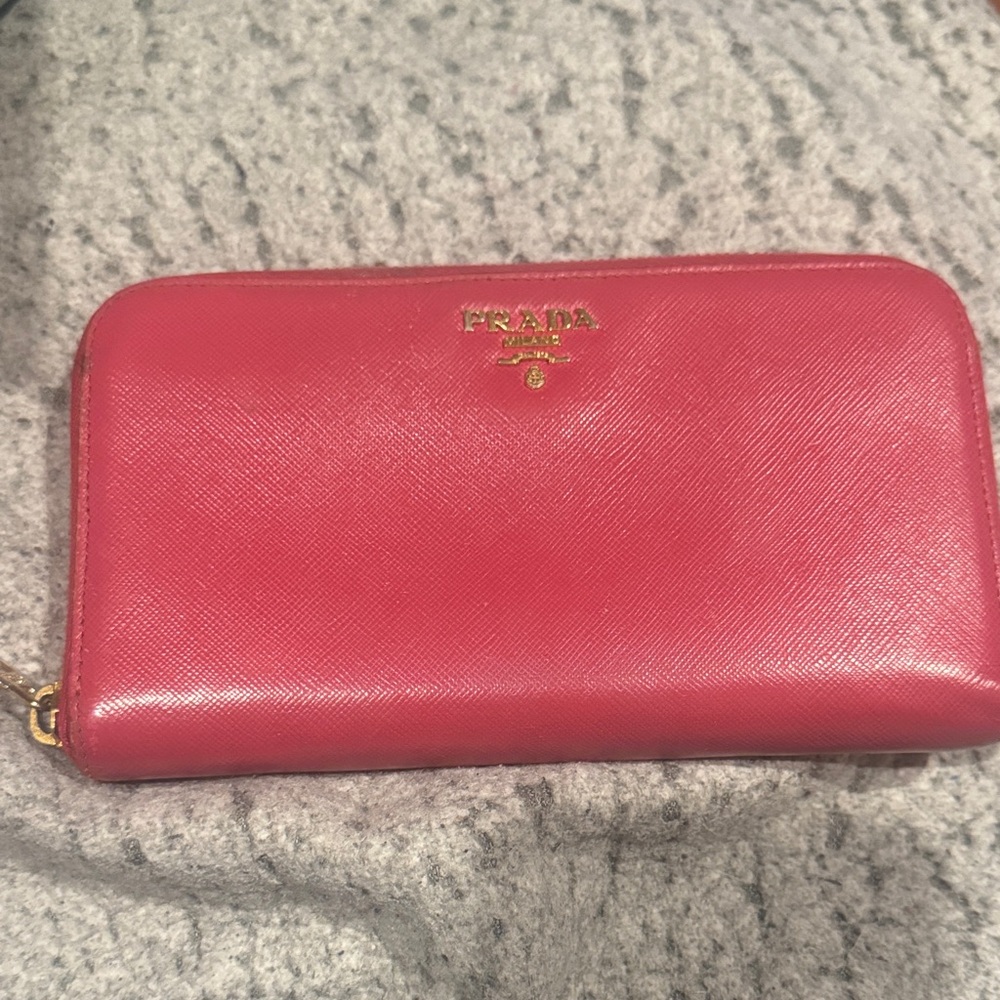Prada Pink Leather Wallet with Gold Accents